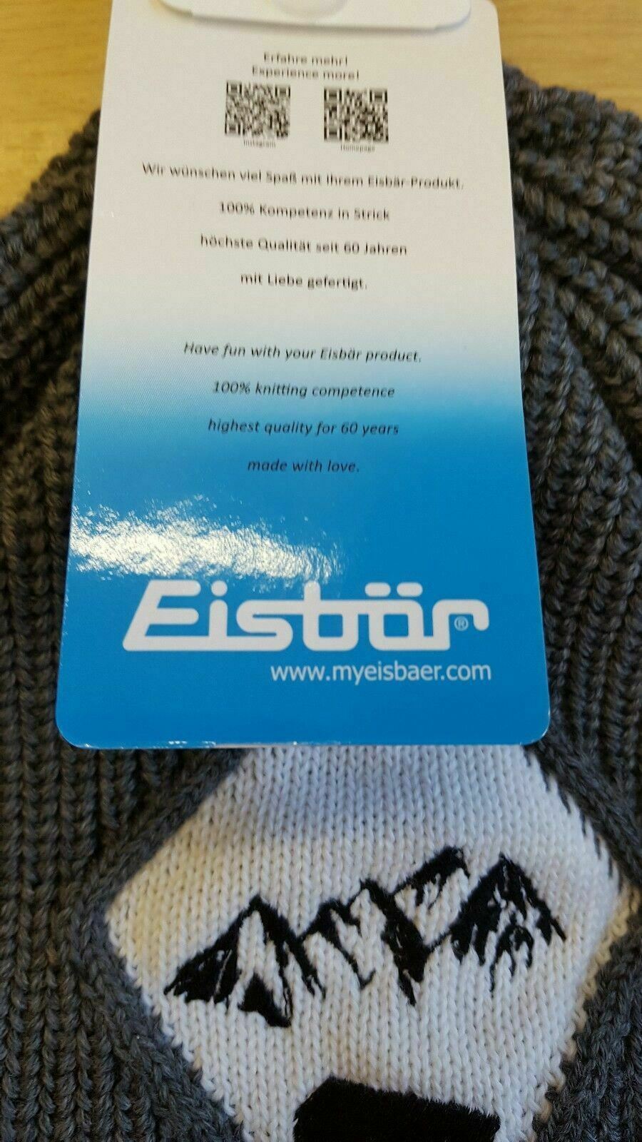Men's EISBAR Ski Hat Grey & White Wool Blend Beanie Hat