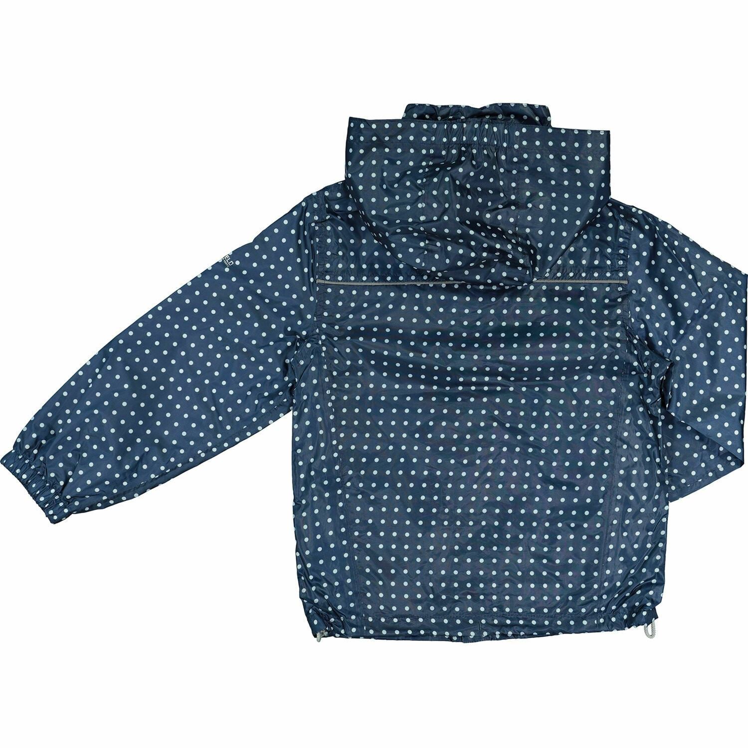 TRESPASS Boys’ Kids’ Navy & White Polka Dot Rain Jacket, size 5 years to 6 years