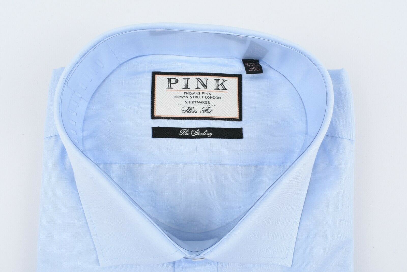 THOMAS PINK Men's Frederick Double Cuff Slim Fit Shirt, Pale Blue collar 18.5" L