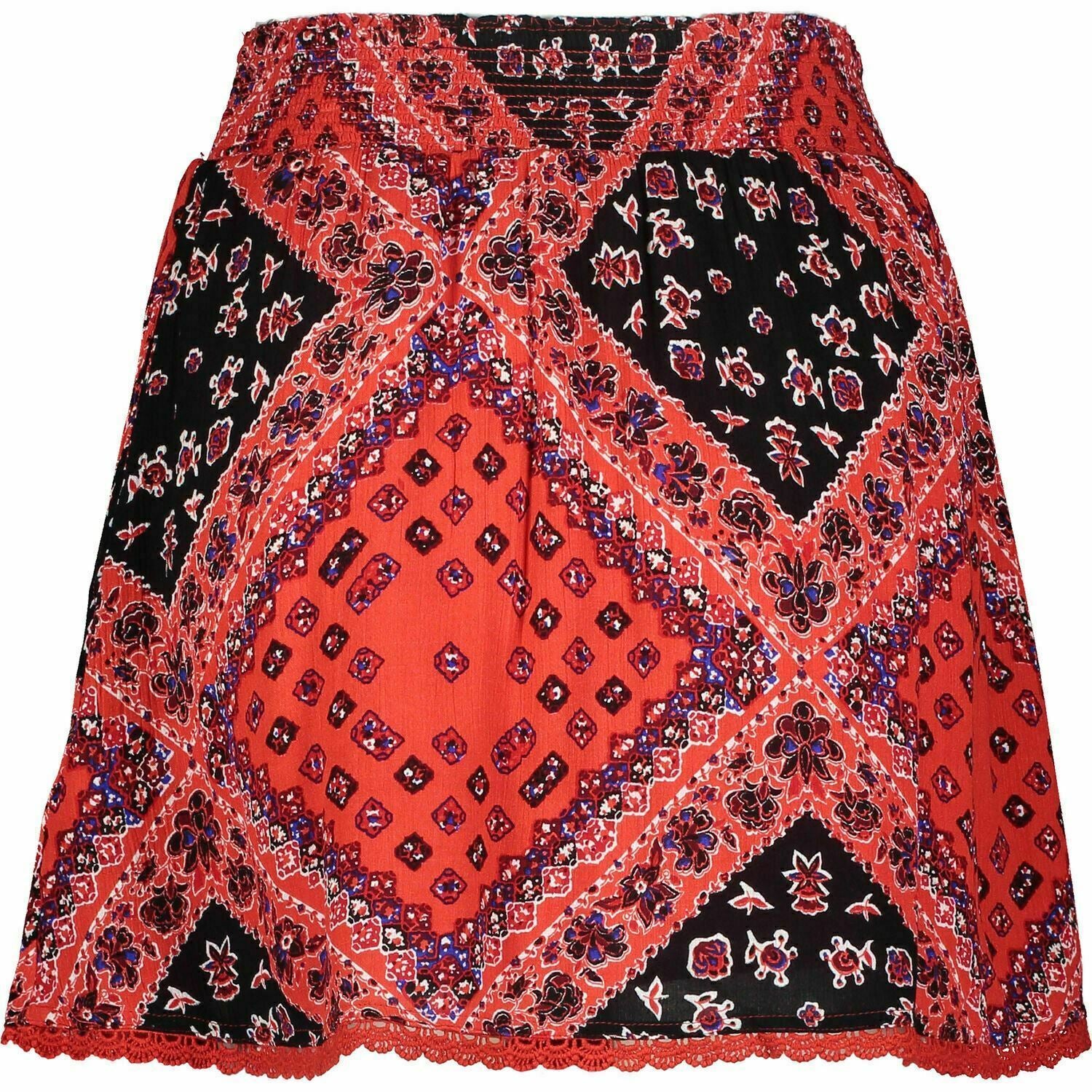 SUPERDRY Women's SARA Smocking Skirt, Siena Red Patchwork, size XS / UK 8