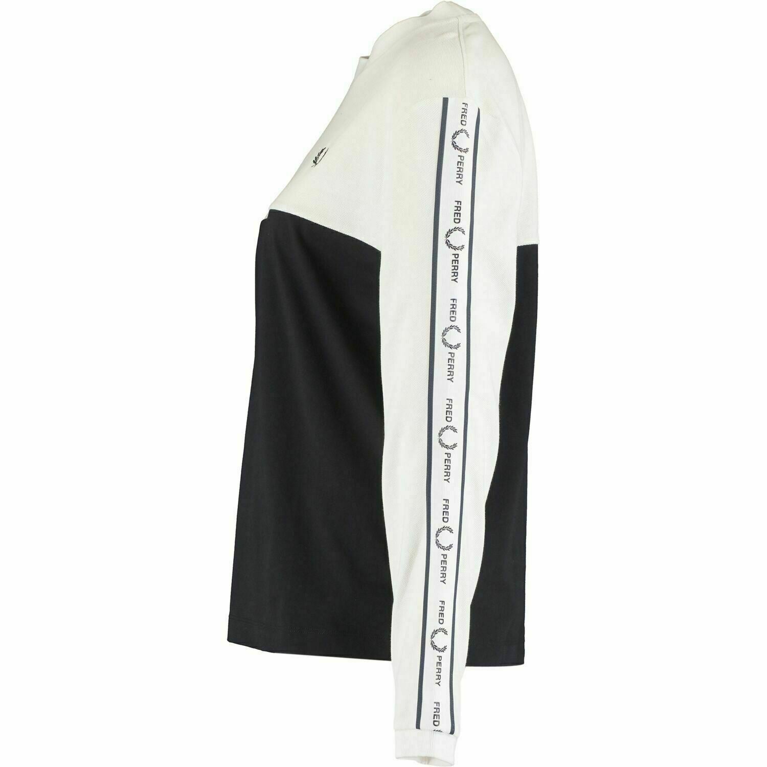 FRED PERRY Women's Cream & Navy Blue Taped Long Sleeve Sweatshirt size UK 10