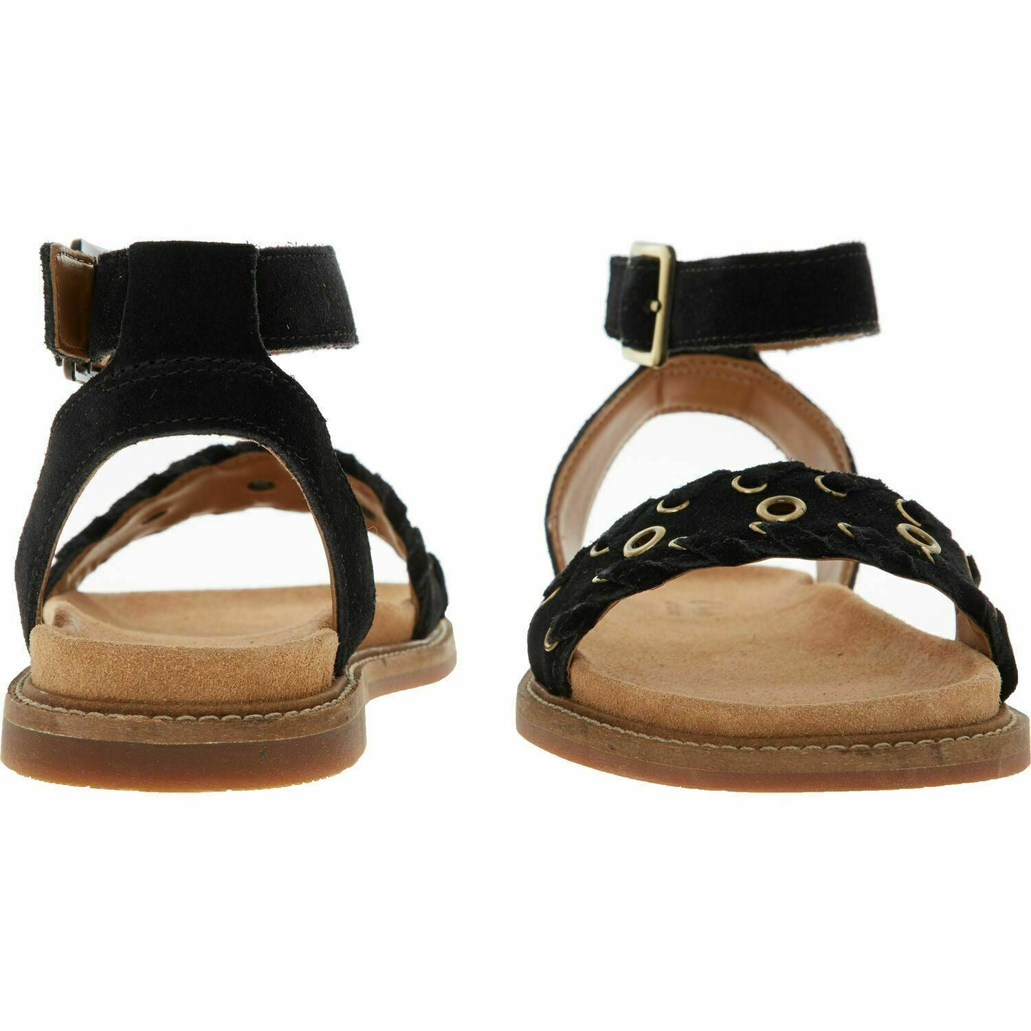 CLARKS Women's CORSIO AMELIA Black Eyelet Suede Sandals, UK 3 / EU 35.5