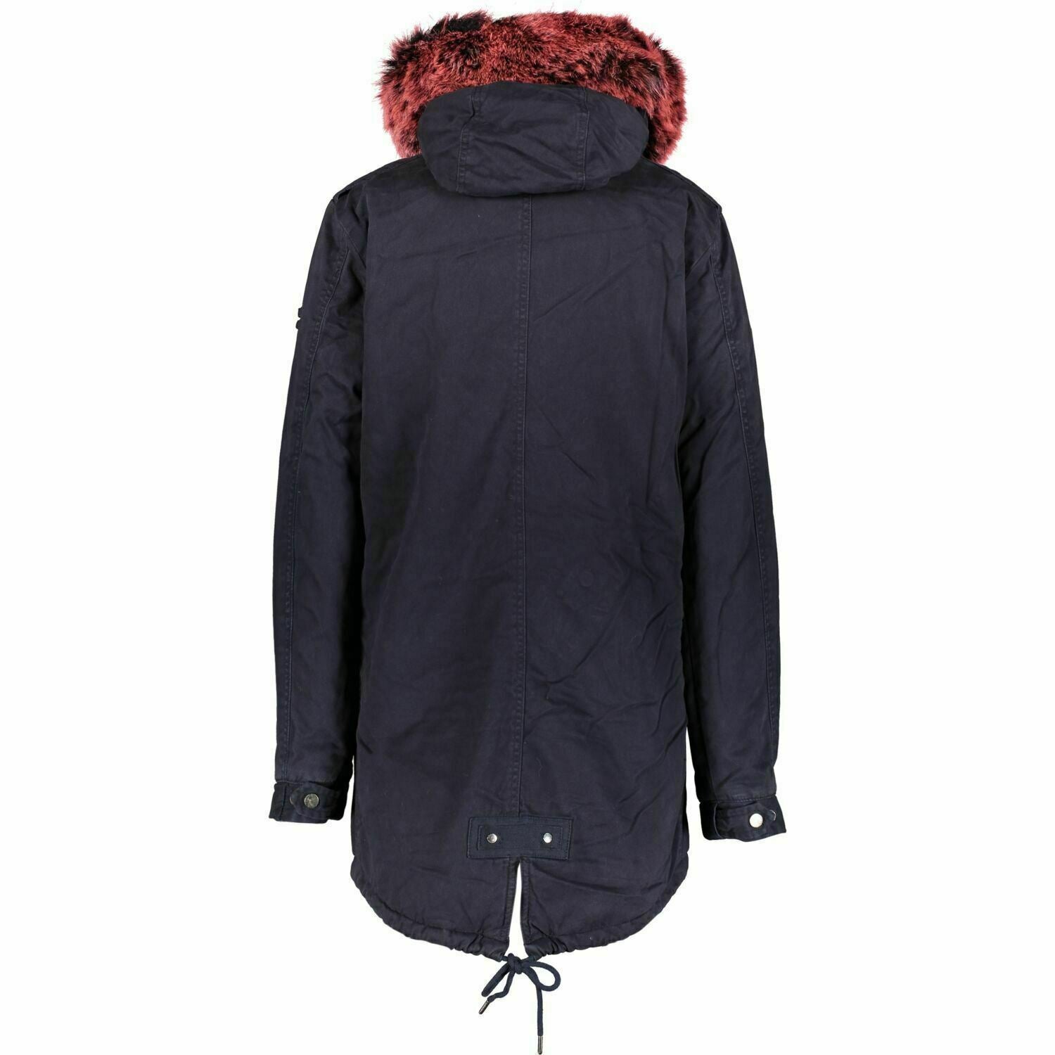SUPERDRY Womens HAWK Coloured Faux Fur Parka Coat Dark Navy Blue size S / UK 10