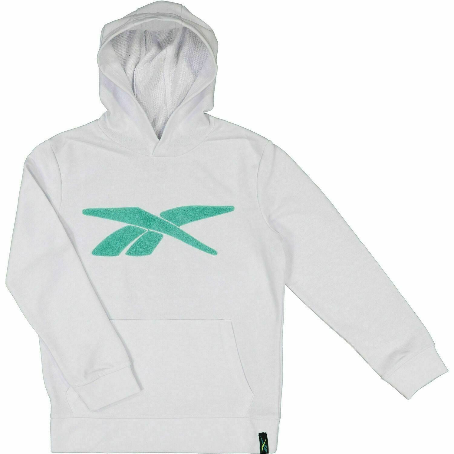 REEBOK Girls' White Branded Hoodie, Green Logo, size 8 years