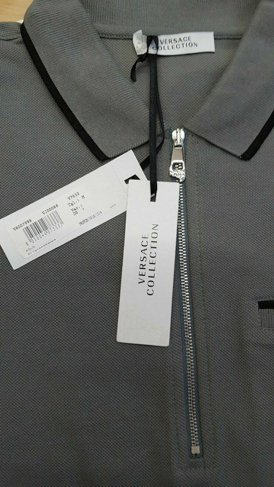 VERSACE COLLECTION Men's Grey Pique Zipped Polo Shirt, size S size M