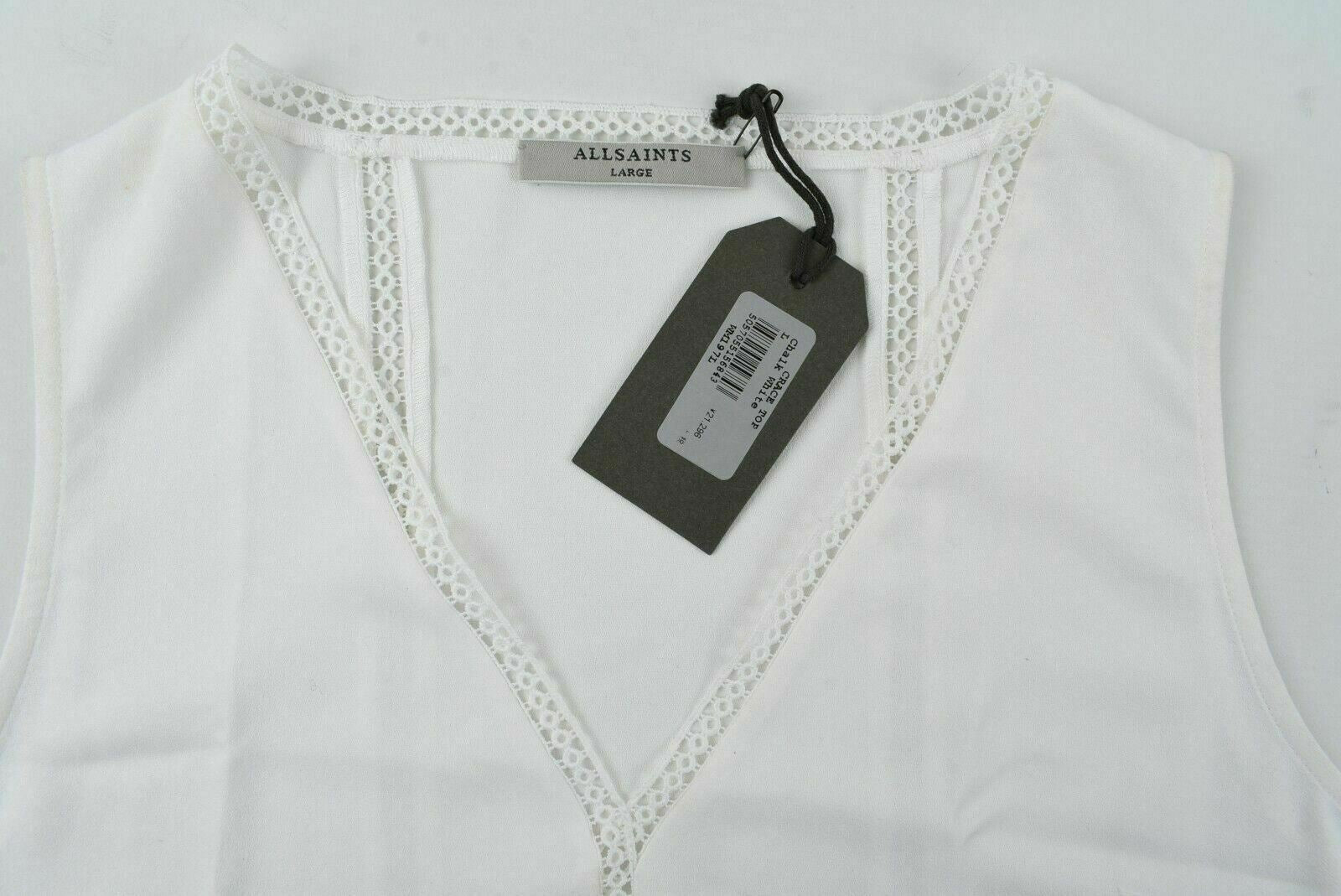 ALLSAINTS Women's CRACE Lace Trim Sleeveless Top, Chalk White, size LARGE