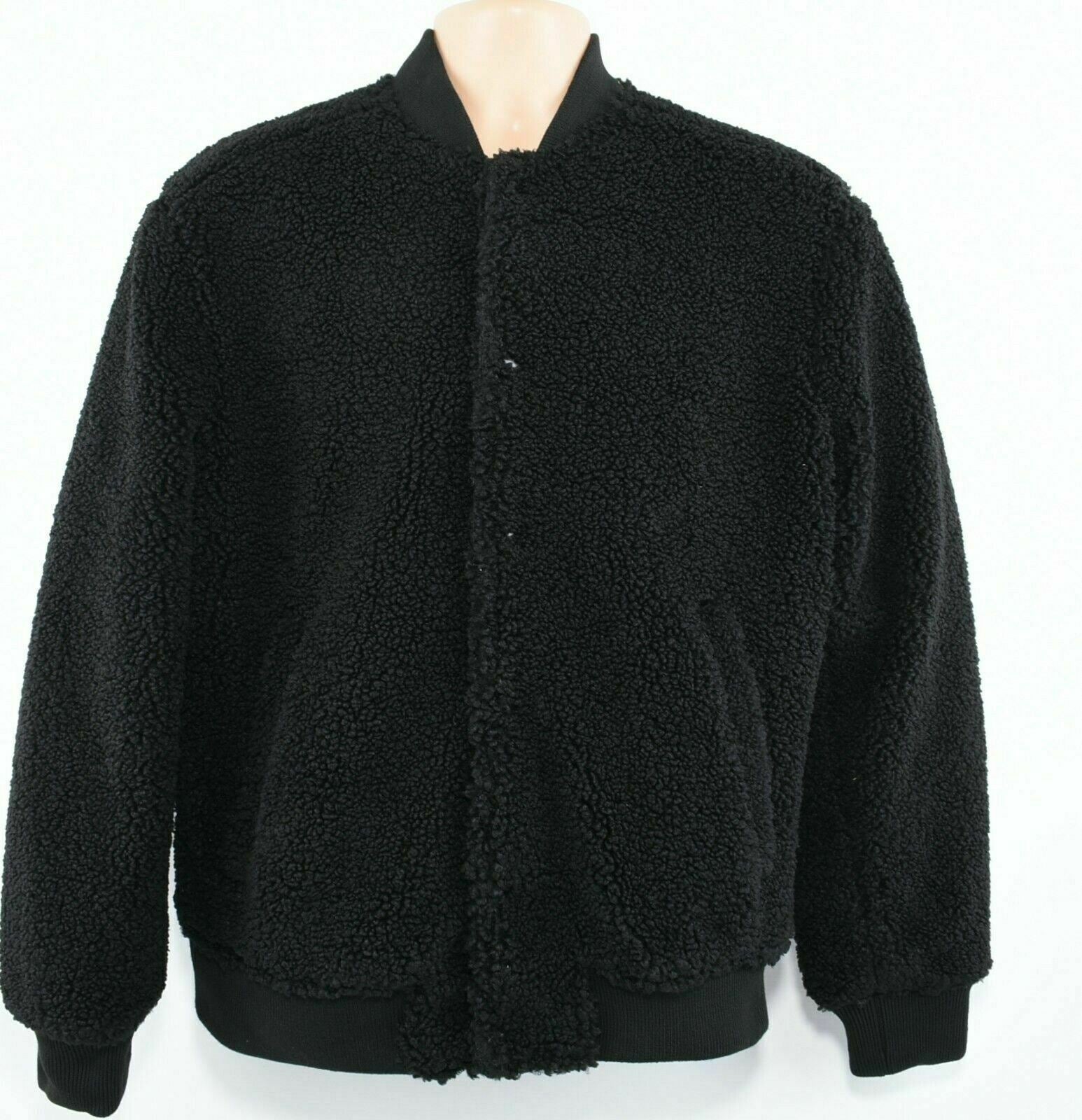 ZARA Men's Faux Shearling Bomber Jacket, Black, size M