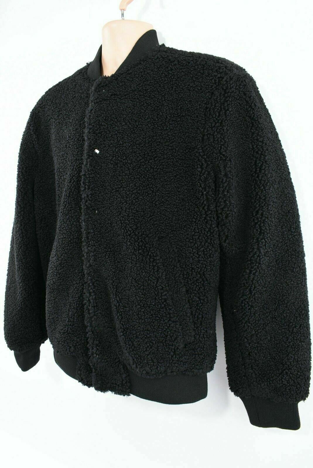 ZARA Men's Faux Shearling Bomber Jacket, Black, size M