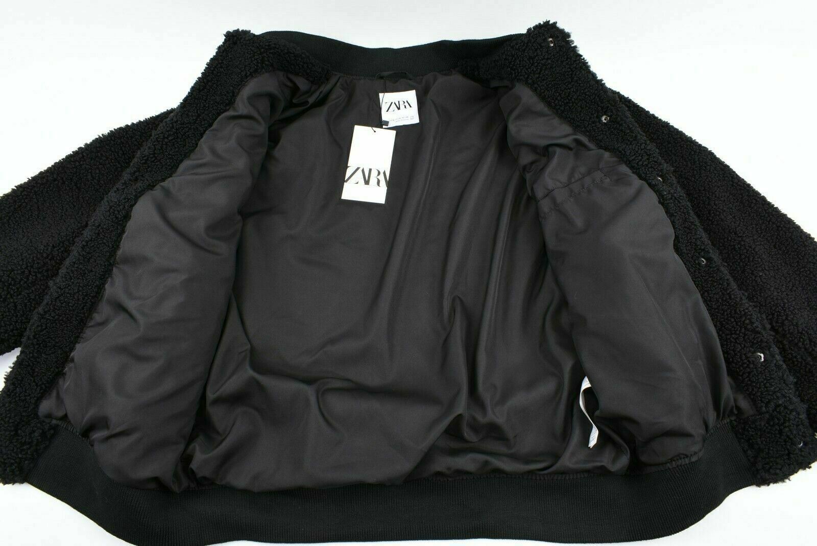 ZARA Men's Faux Shearling Bomber Jacket, Black, size M