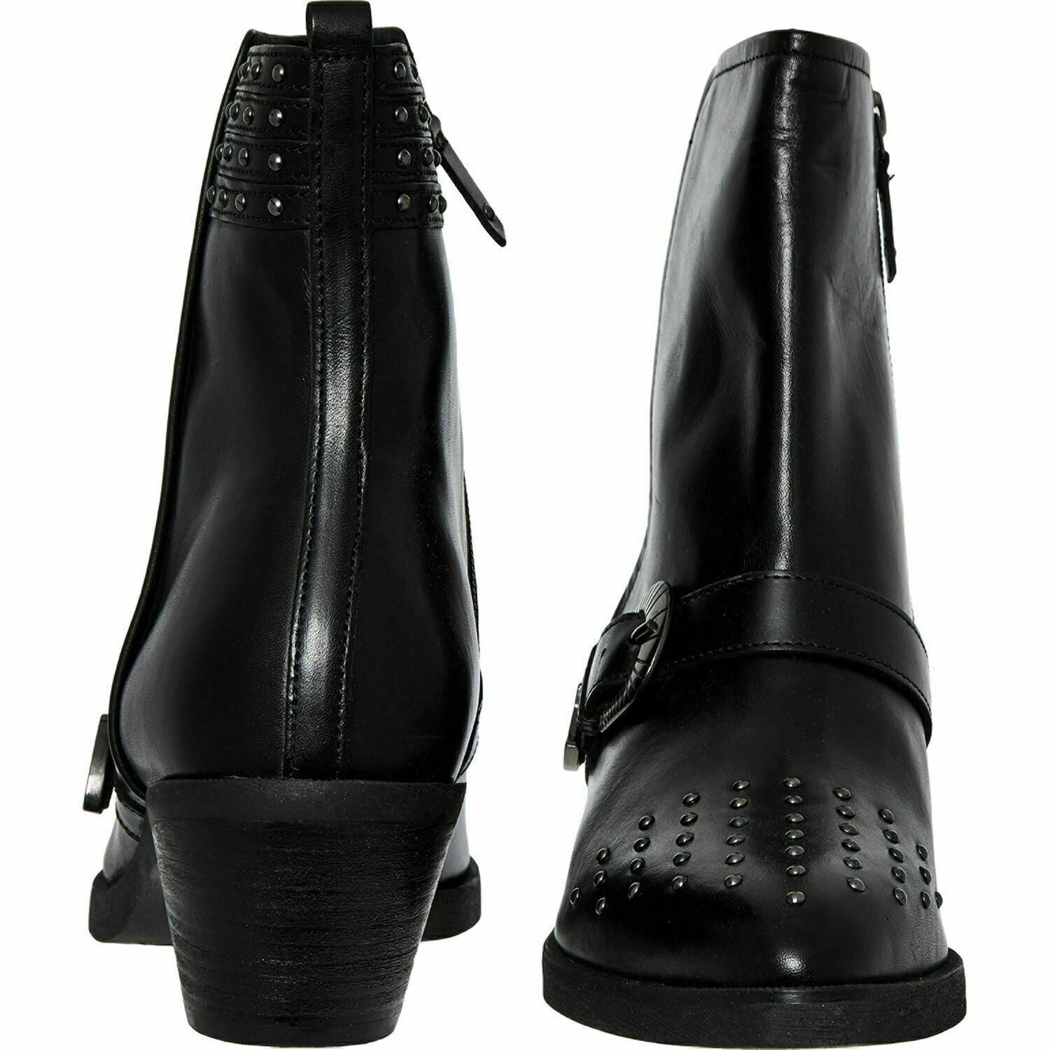 GEOX Women's LOVAI Western Style Leather Ankle Boots, Black, UK 3.5 / EU 36.5