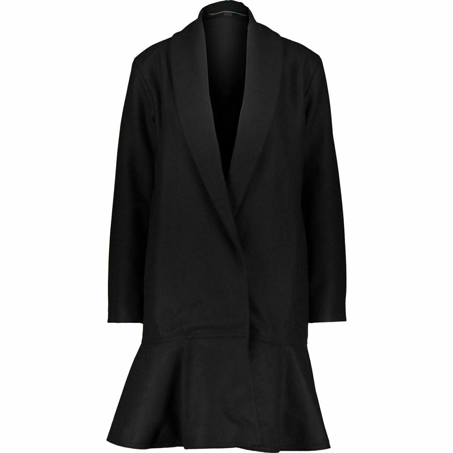 ALLSAINTS Womenâs GRACE Black Wool Blend Ruffled Hem Coat, size M