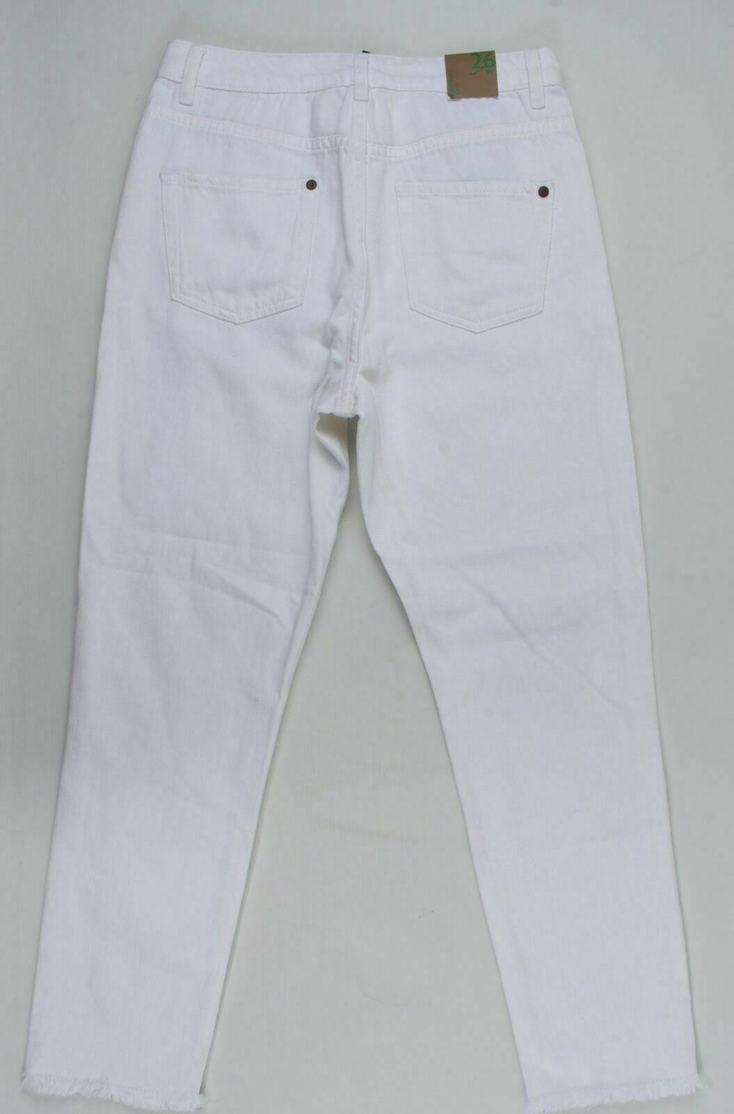 BENETTON JEANS Women's Boyfriend Cut Distressed look White Jeans- W26