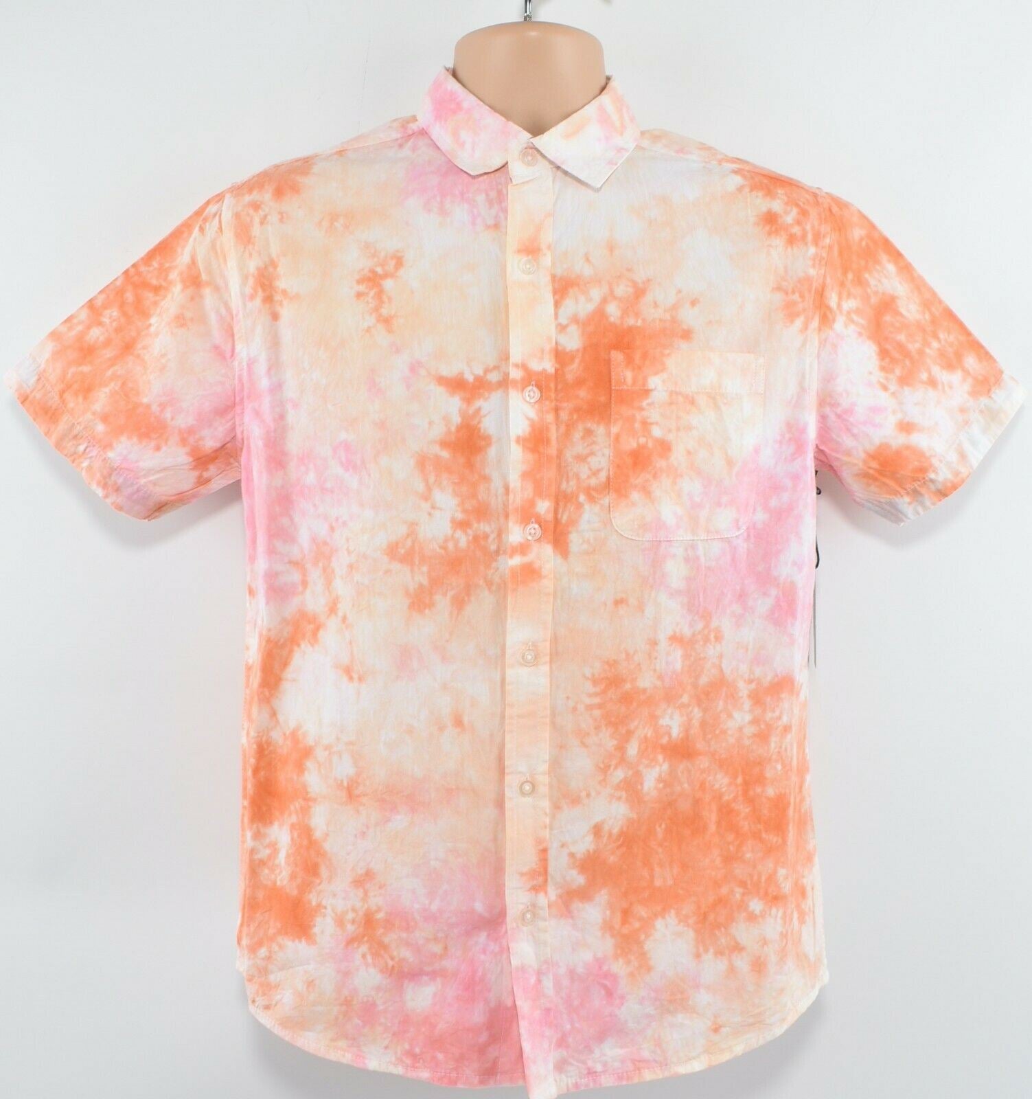 SUPER MASSIVE Men's Tie Dye Short Sleeve Cotton Shirt Yellow/Pink/Orange, size M