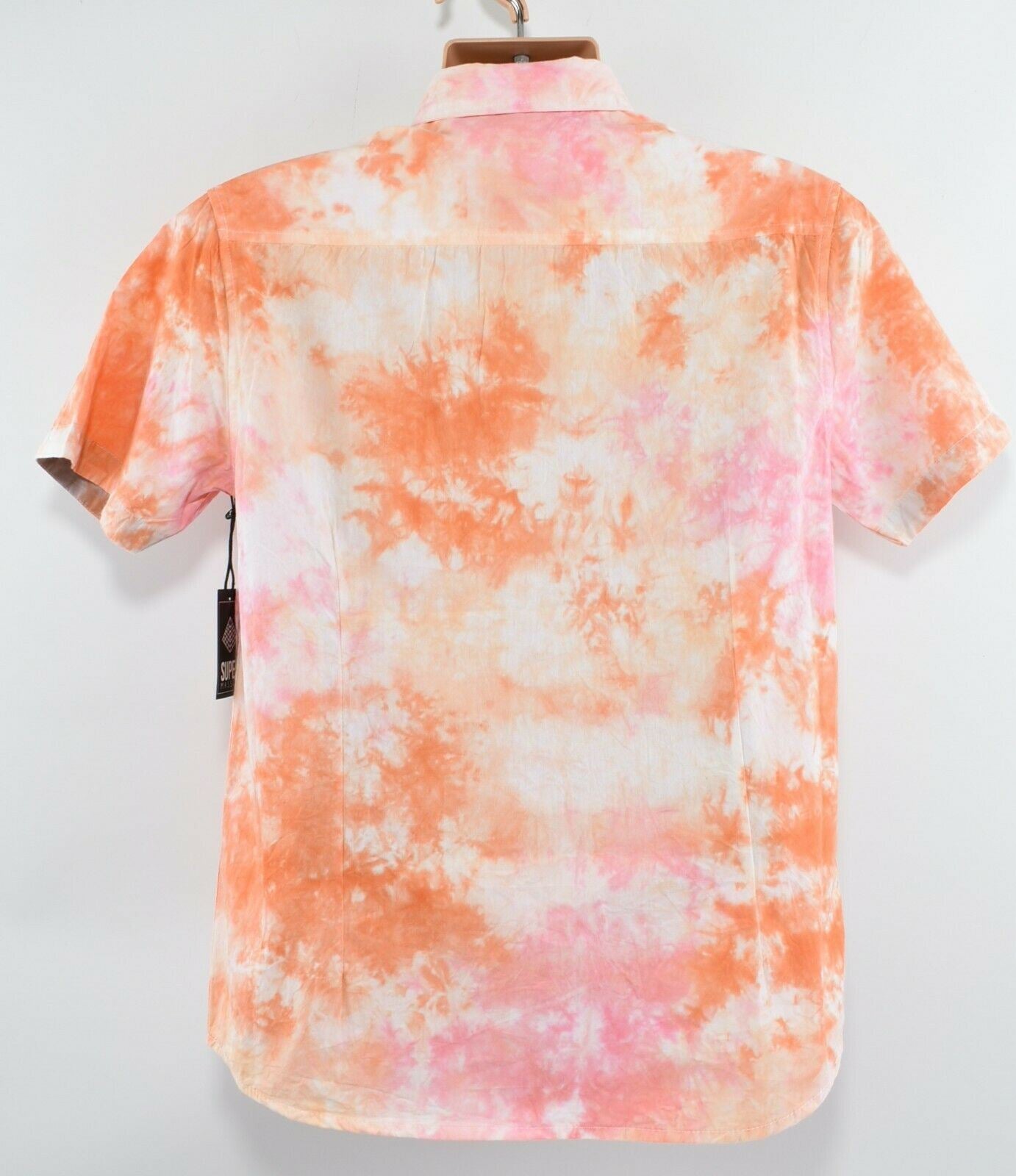 SUPER MASSIVE Men's Tie Dye Short Sleeve Cotton Shirt Yellow/Pink/Orange, size M