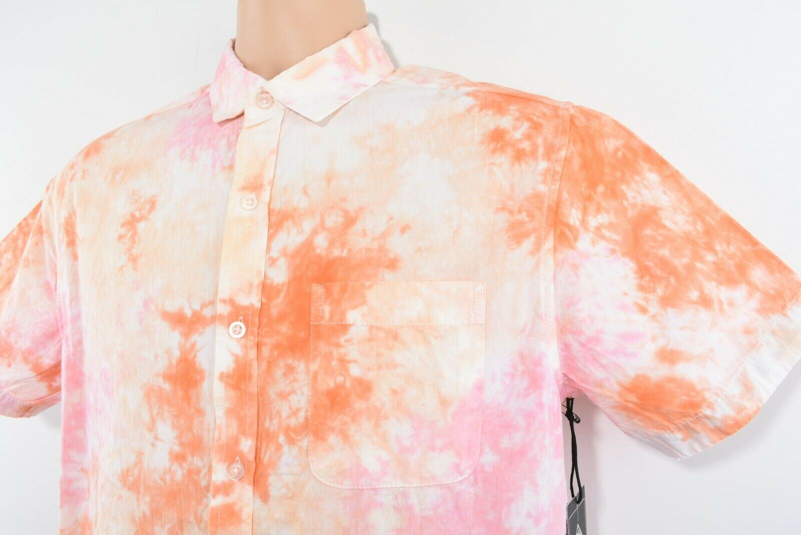 SUPER MASSIVE Men's Tie Dye Short Sleeve Cotton Shirt Yellow/Pink/Orange, size M