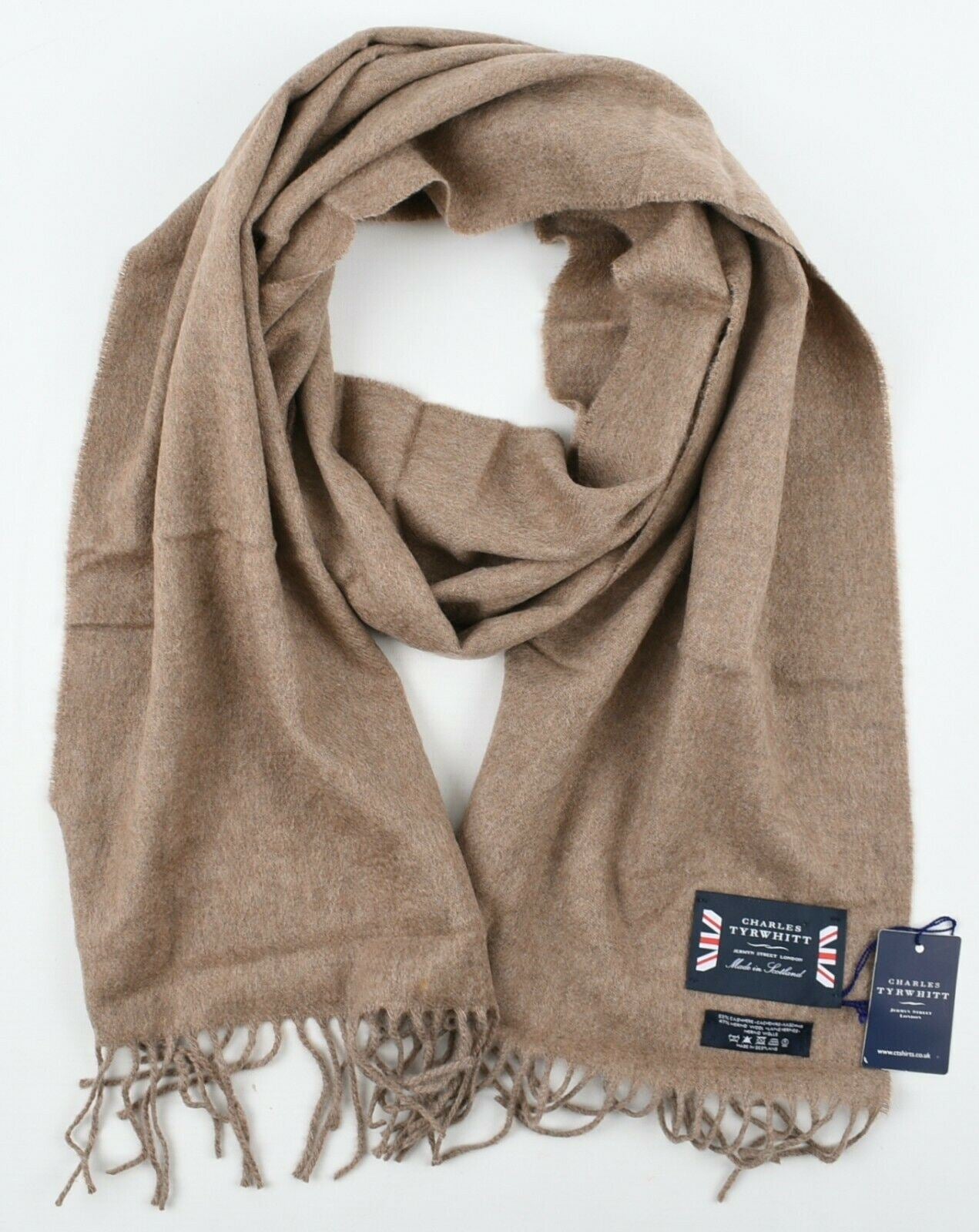 CHARLES TYRWHITT Cashmere/Wool Blend Scarf, Brown, made in Scotland