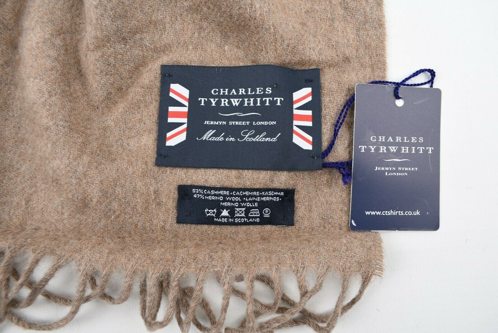 CHARLES TYRWHITT Cashmere/Wool Blend Scarf, Brown, made in Scotland