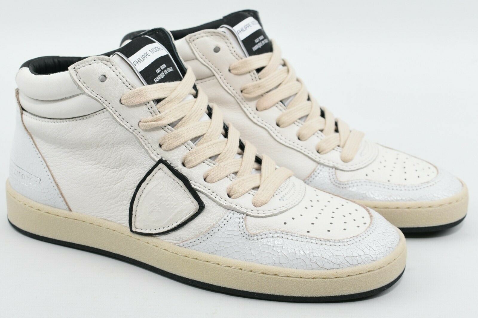 PHILIPPE MODEL Women's Mid Top White Leather Trainers, size UK 3 / EU 36