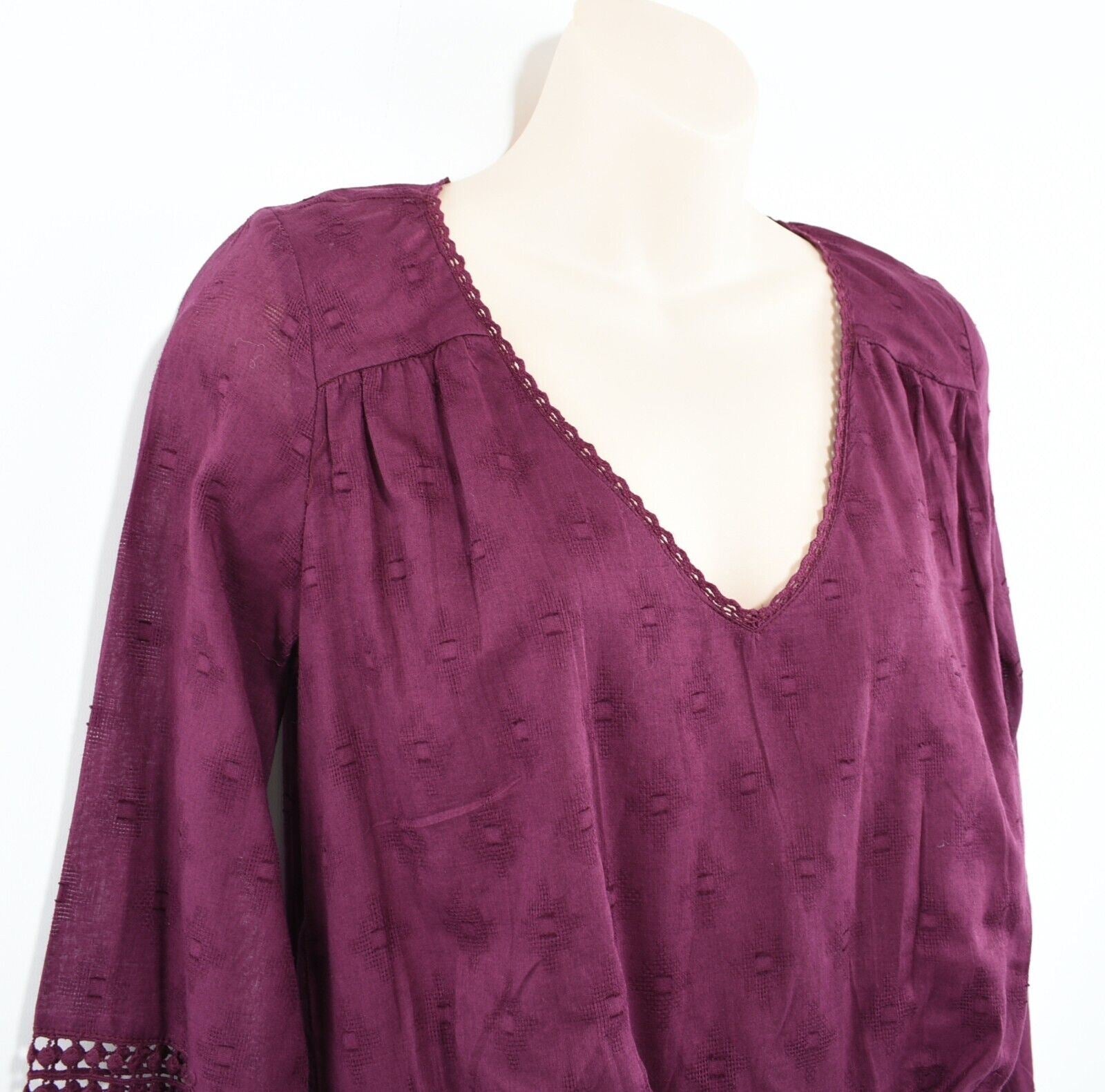 ROXY Women's V-neck Longline Boho Tunic Top, Plum Purple, size M