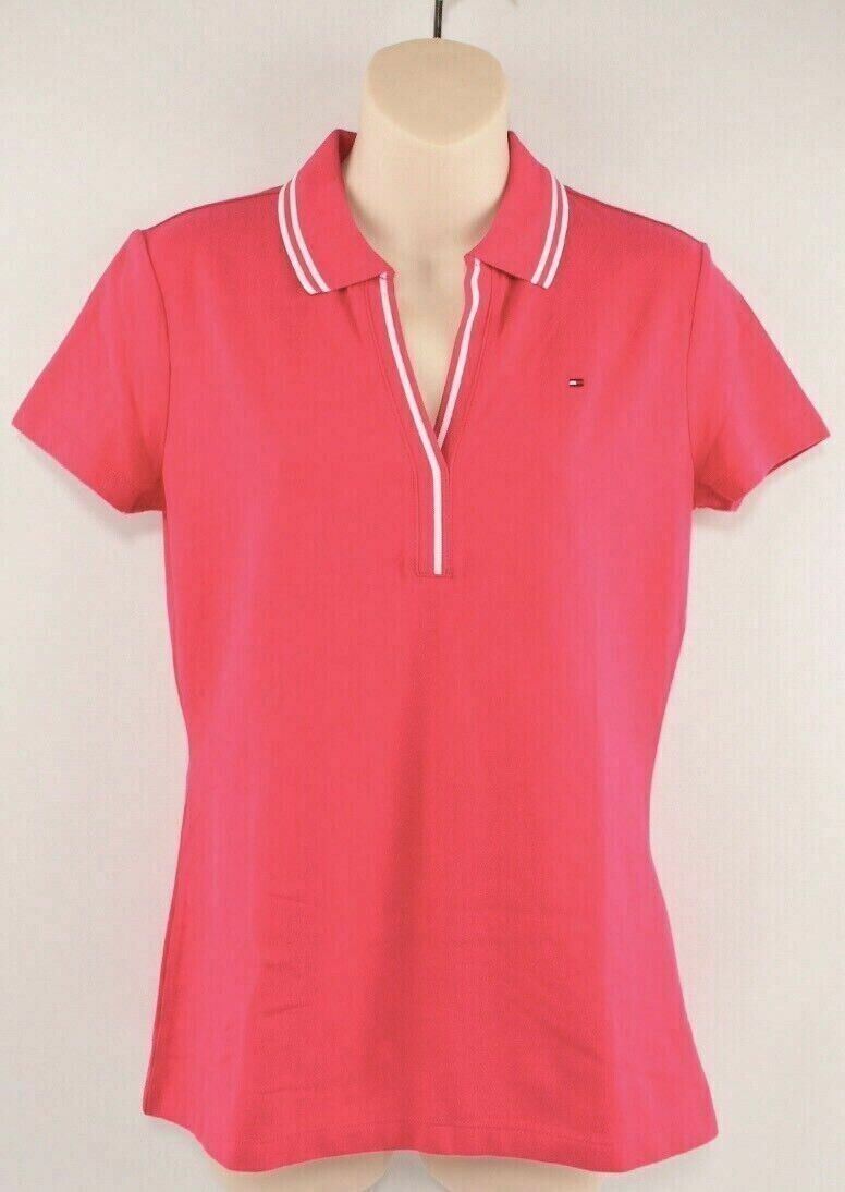TOMMY HILFIGER Women's V-neck Polo Shirt, Pink, size XS