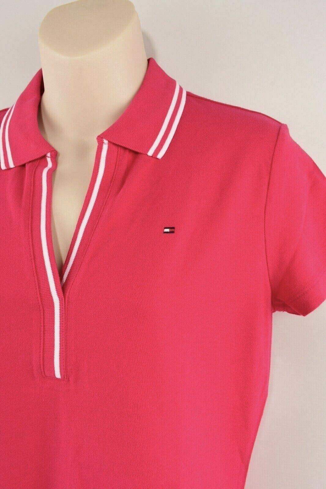 TOMMY HILFIGER Women's V-neck Polo Shirt, Pink, size XS