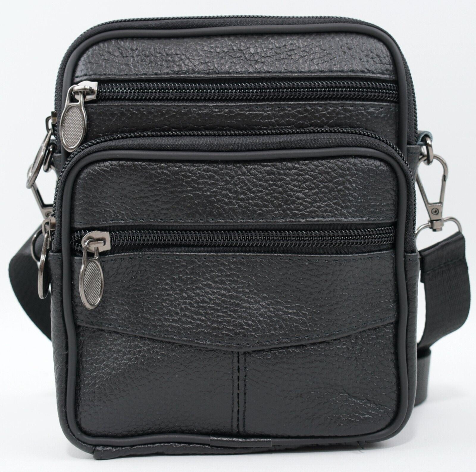 Mens Genuine Cowhide Leather Crossbody Messenger Travel Passport Waist Bag Black
