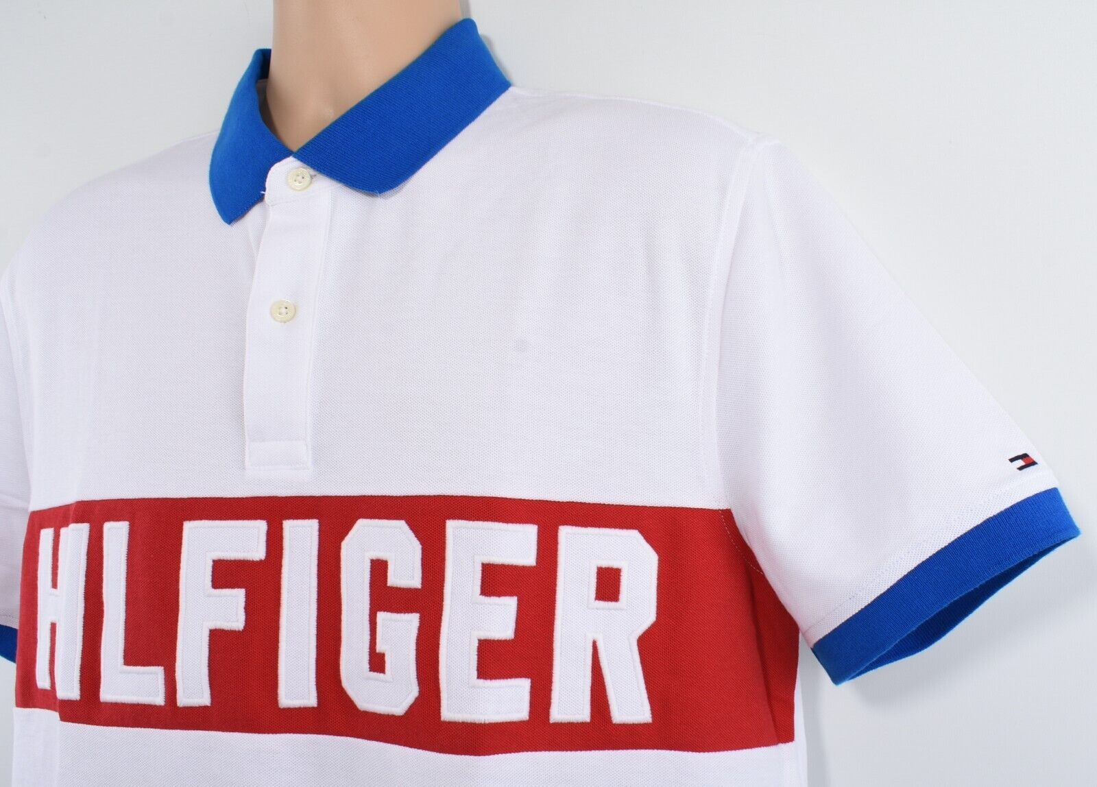 TOMMY HILFIGER Men's Cotton Blend Polo Shirt, White, Custom Fit, size L-XL