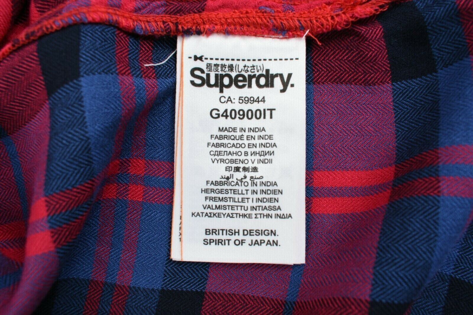SUPERDRY Women's Sleeveless Boyfriend Shirt Top, Red Blue Check, size XS / UK 8