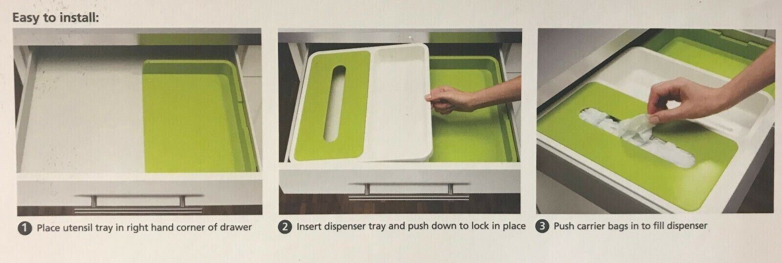 JOSEPH JOSEPH DrawerStore Stowaway, with Bag Dispenser, White/Green