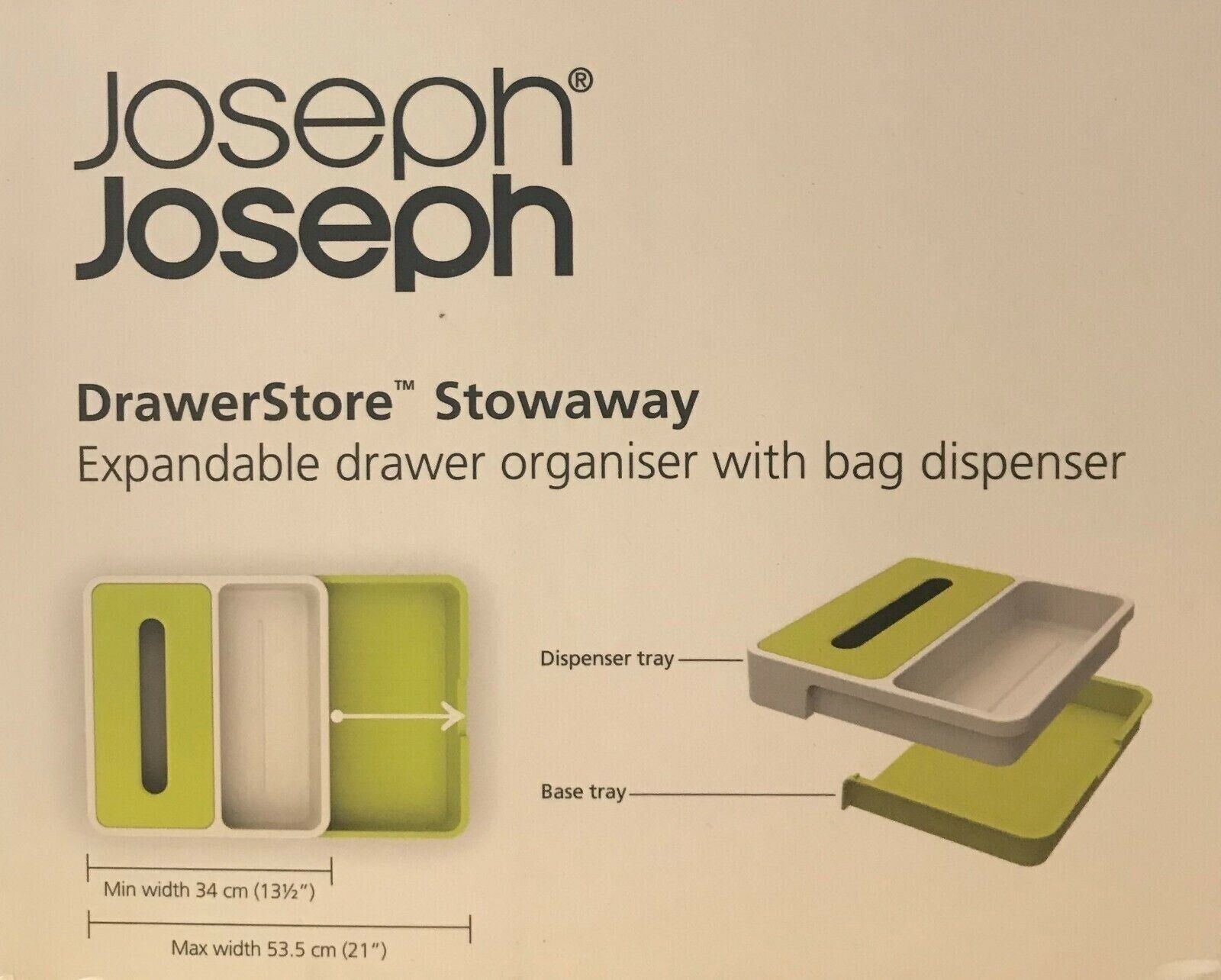 JOSEPH JOSEPH DrawerStore Stowaway, with Bag Dispenser, White/Green