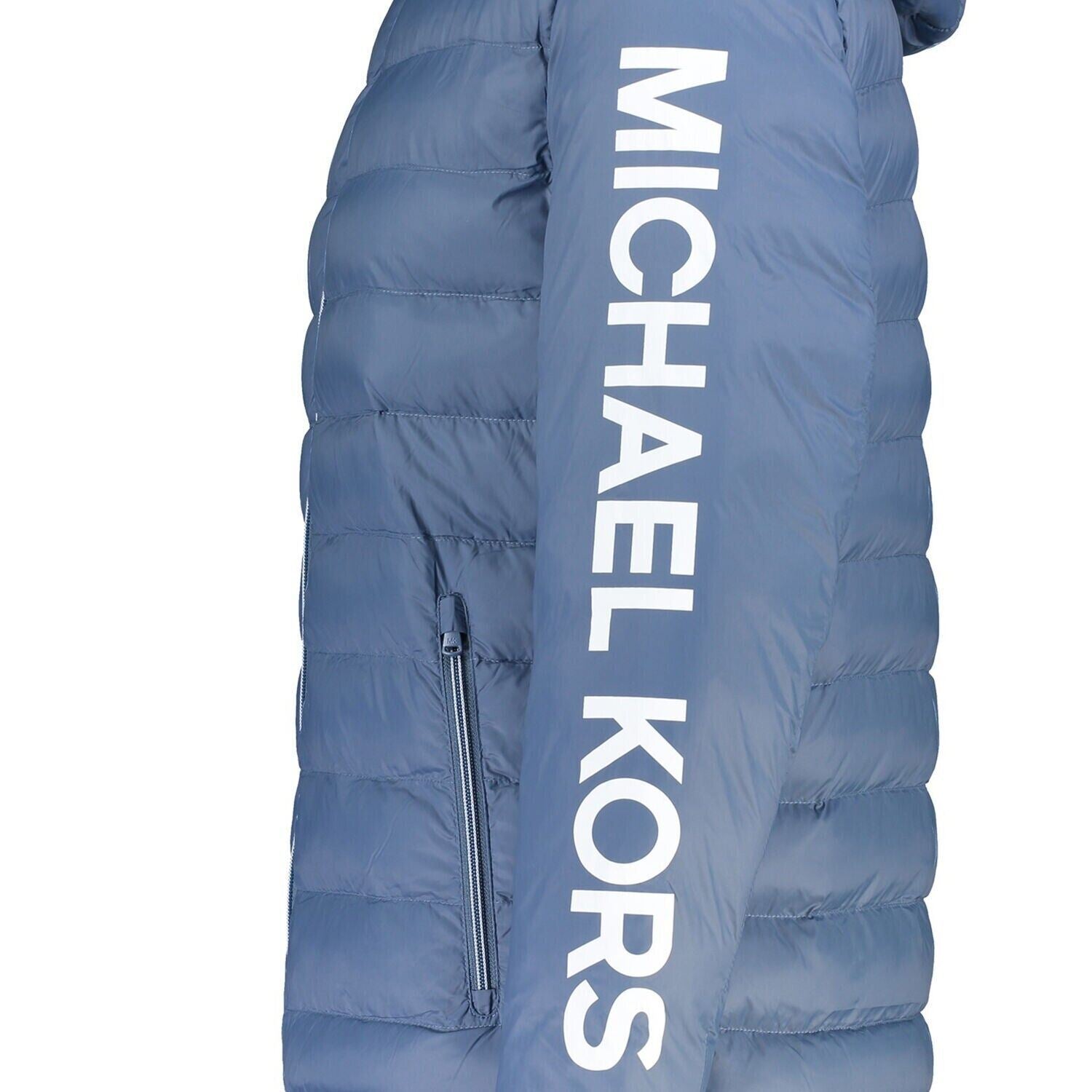MICHAEL KORS Men's Lightly Padded Hooded Wind-proof Jacket, Blue, size SMALL