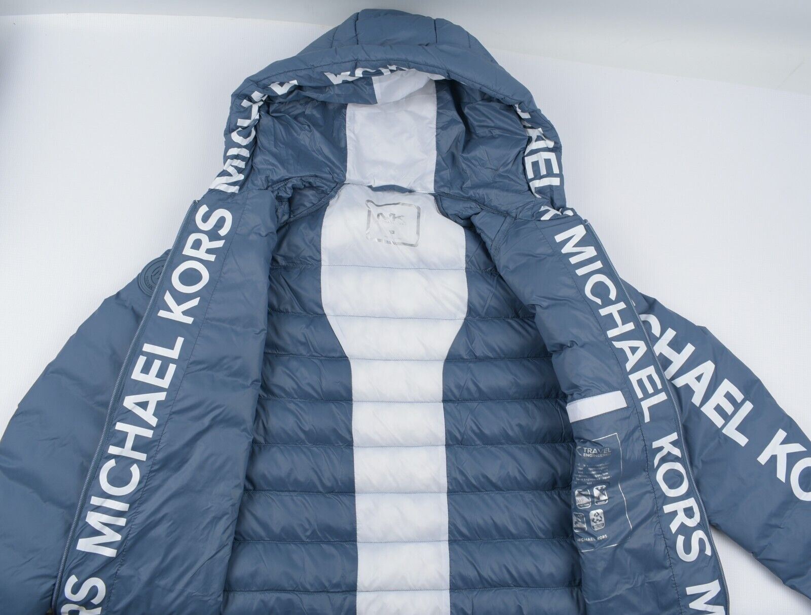 MICHAEL KORS Men's Lightly Padded Hooded Wind-proof Jacket, Blue, size SMALL