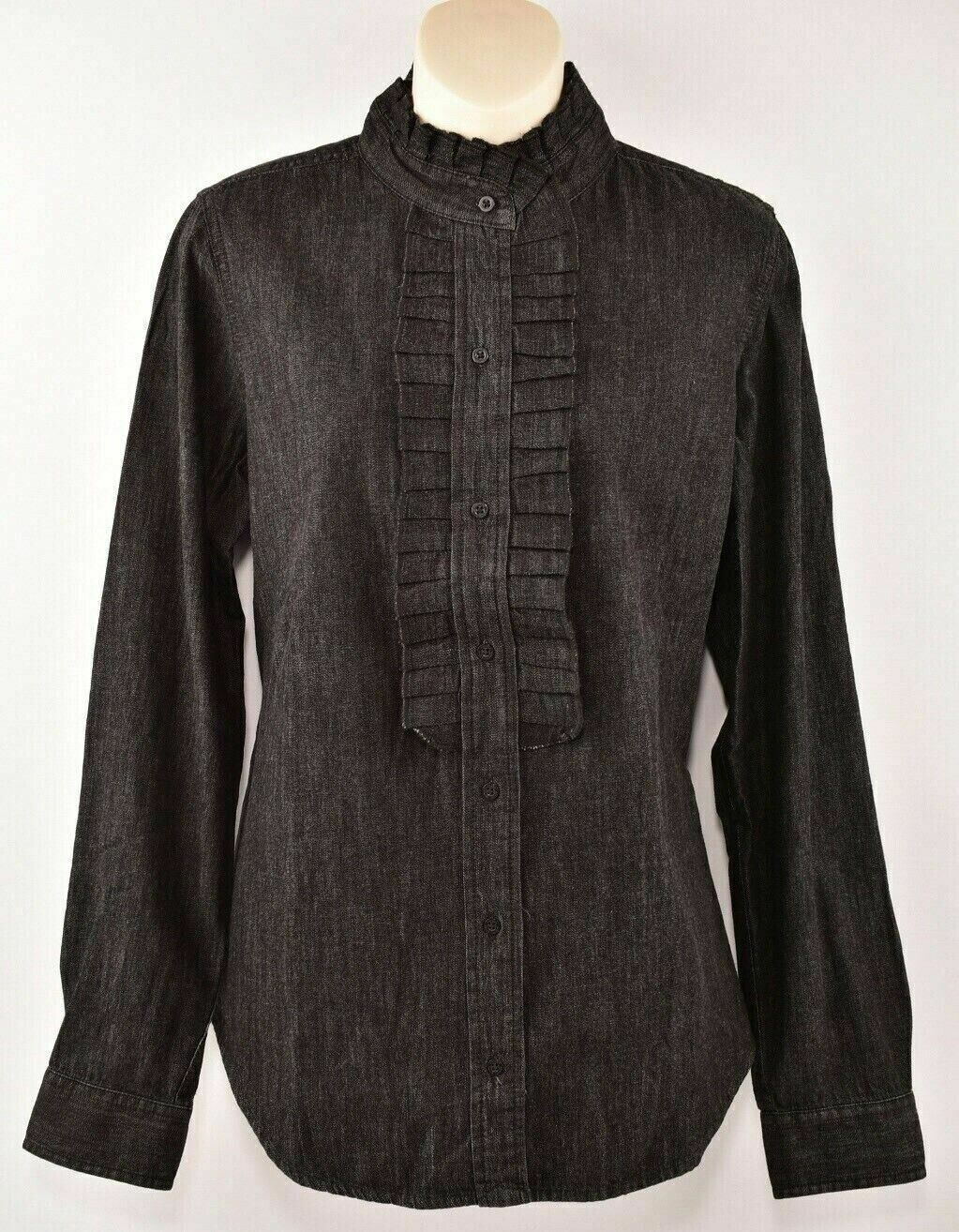 LAUREN RALPH LAUREN Women's Frill Detail Shirt Top, Denim Black, UK 8