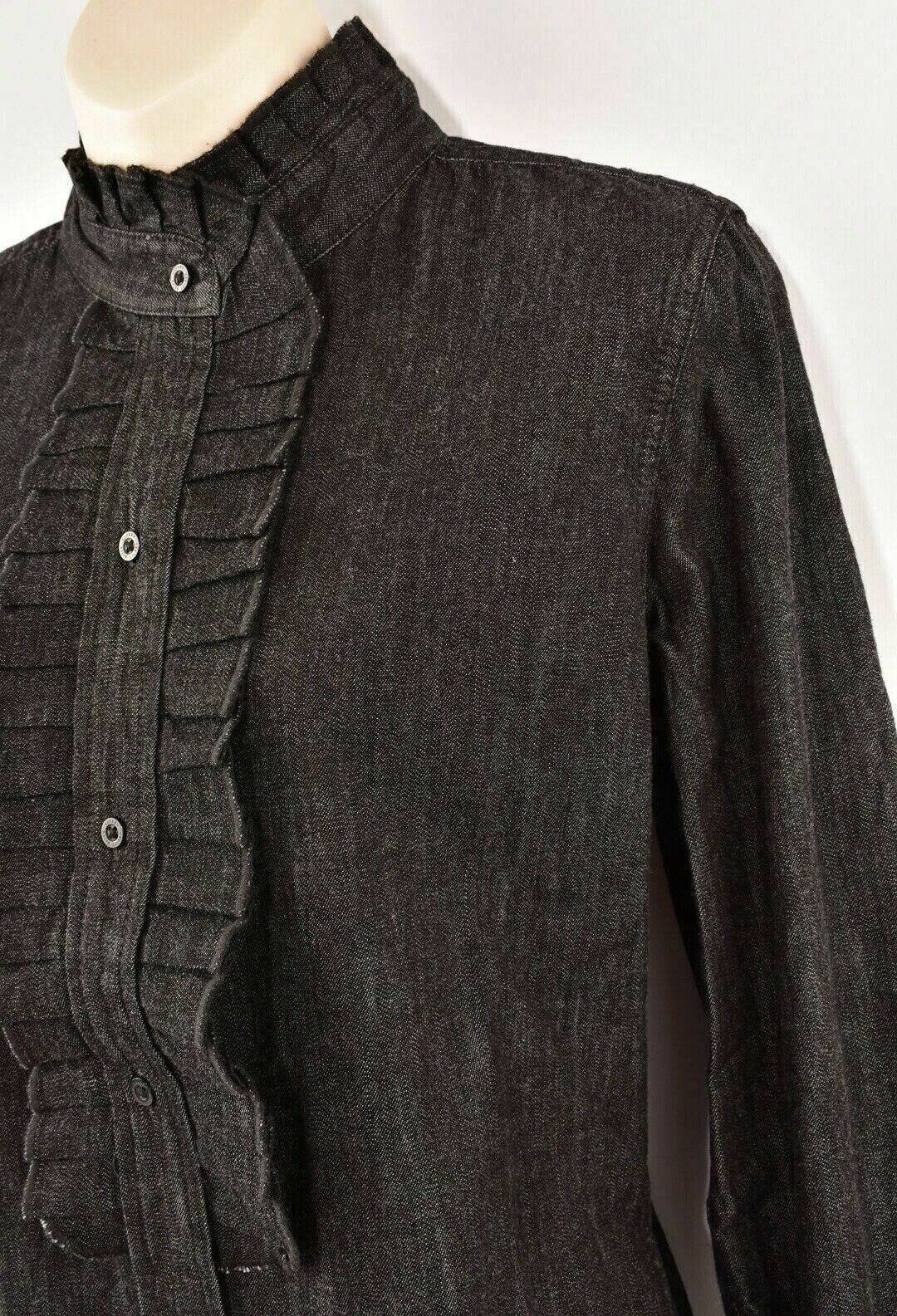 LAUREN RALPH LAUREN Women's Frill Detail Shirt Top, Denim Black, UK 8