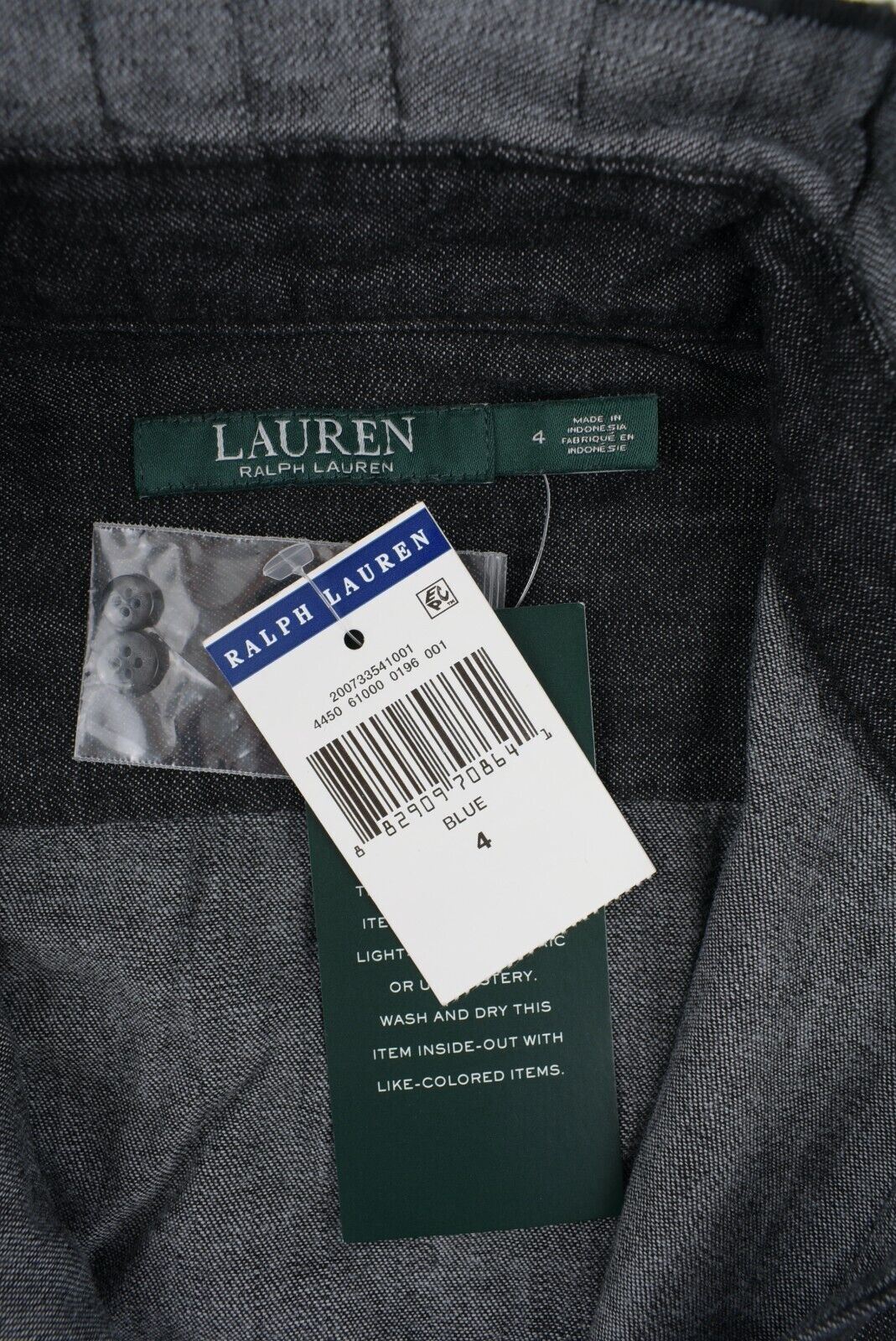 LAUREN RALPH LAUREN Women's Frill Detail Shirt Top, Denim Black, UK 8