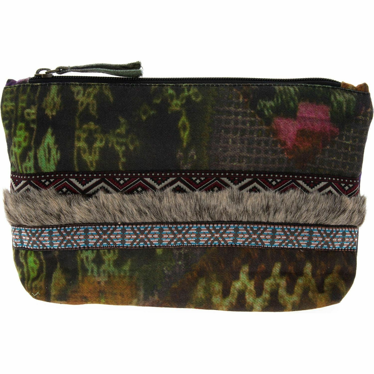 ANOKHI Women's Green & Purple Aztec Printed Cosmetic / Travel Pouch, Clutch Bag