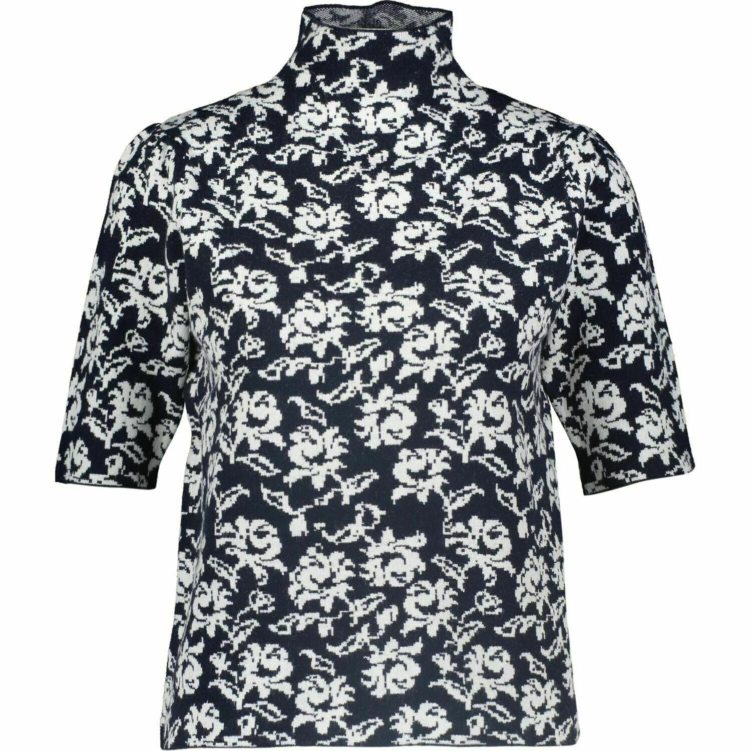 CYNTHIA ROWLEY Women’s Blue & White Floral Funnel Neck Knitted Top, size L