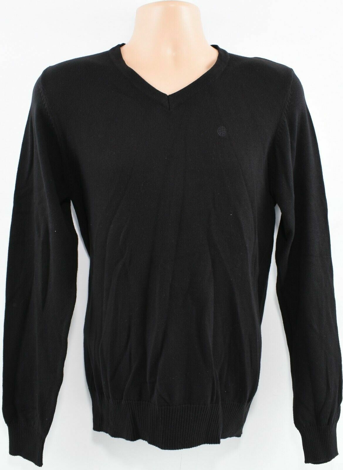 BLEND Men's V-Neck Cotton Knit Jumper, Black, size SMALL