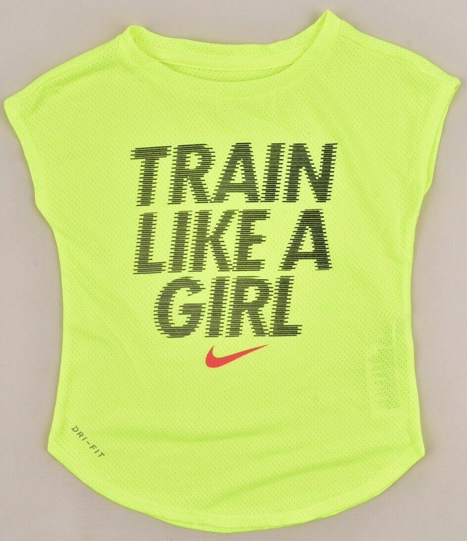 NIKE Girls' Kids' DRI-FIT Slogan Print T-shirt / Top, Fluo Green, 1 year 2 years