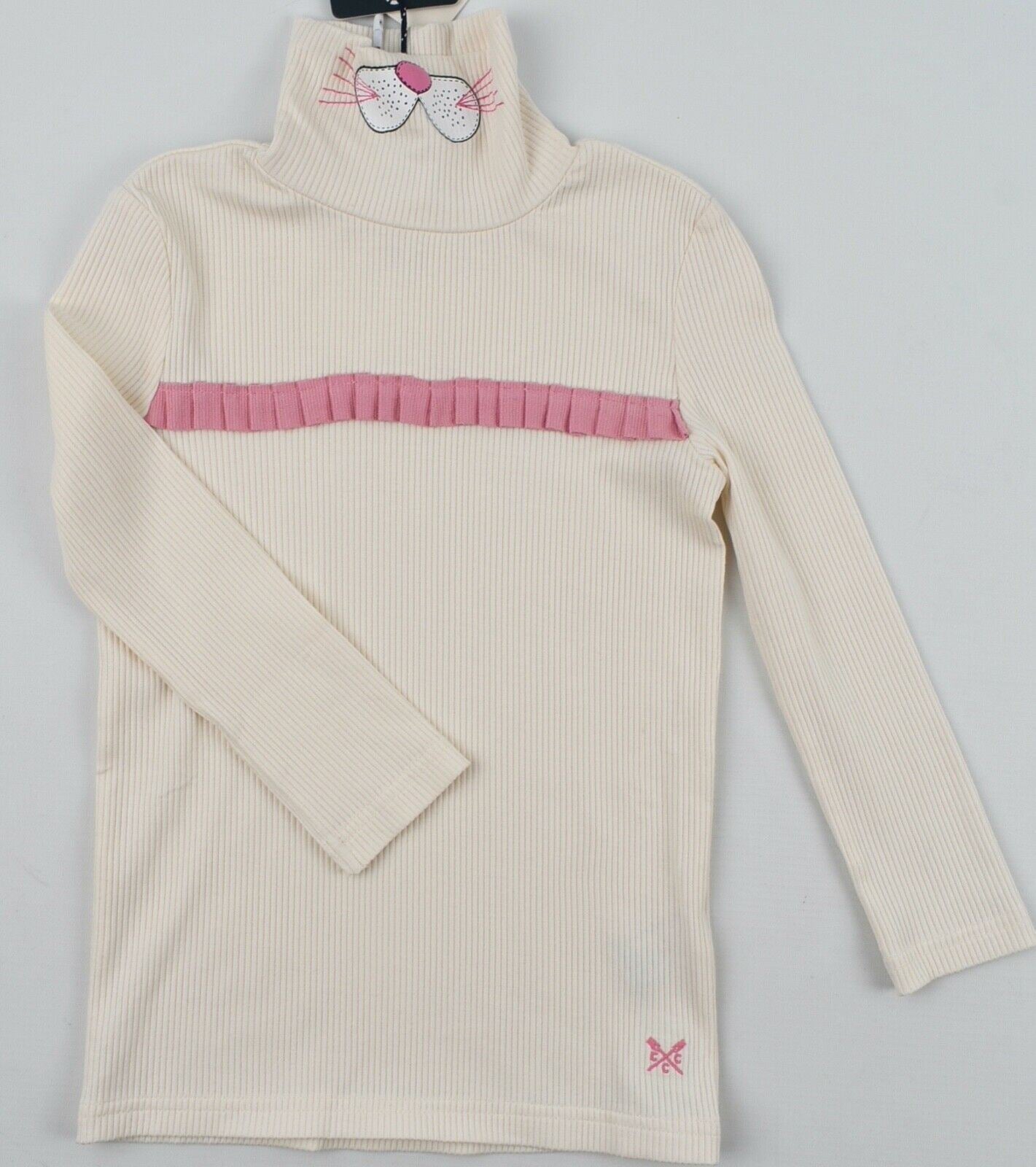 CCC KIDS Girls' Ribbed Cat Face Roll Neck Top, Cream, size 5-6 years