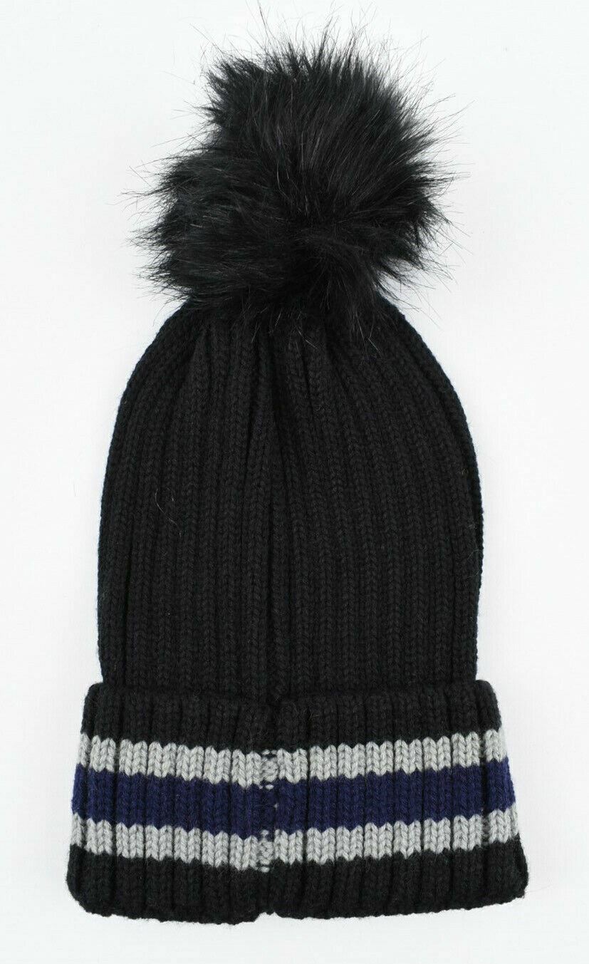 MAYA Copenhaghen - Women's Knitted Hat with Faux Fur Pom Pom, One Size, Black
