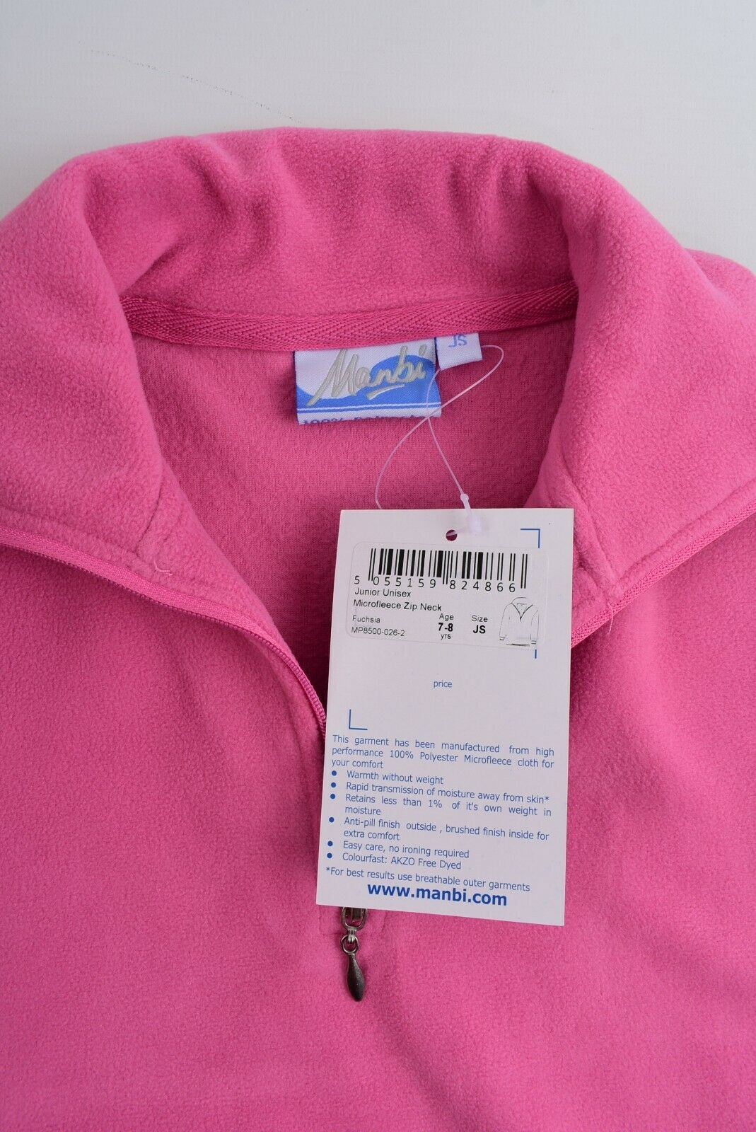 MANBI Girls' Kids' Microfleece Zip Neck Sweatshirt, Pink, size 7-8 years