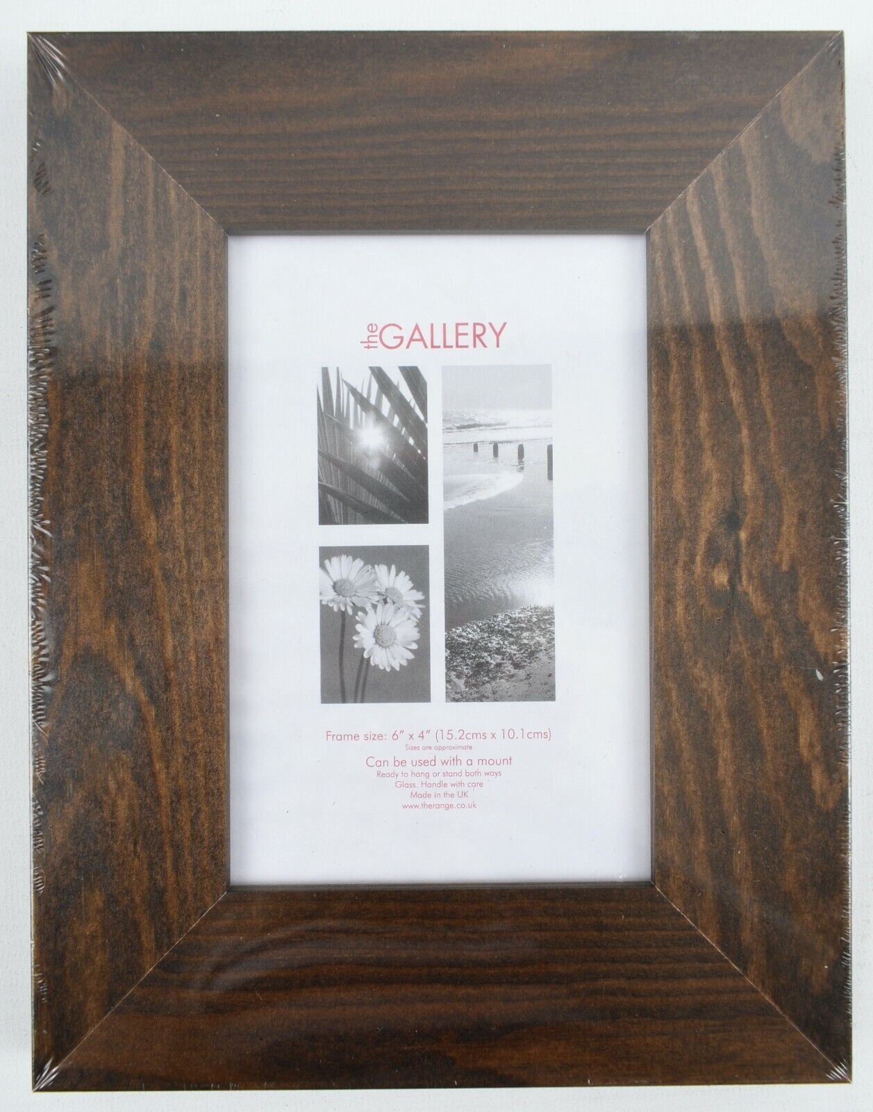 THE GALLERY Set of 2 Brown Wooden Picture Frames 6"x4", Hang or Stand