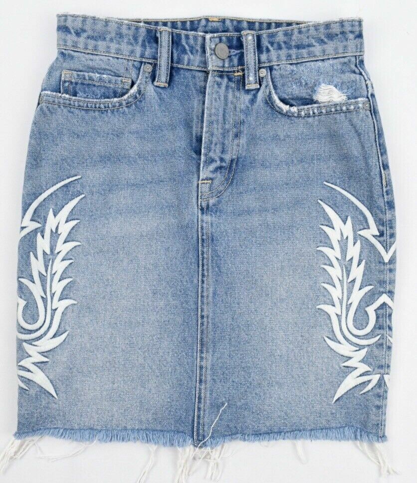 ALLSAINTS Women's PHILLY Embroidered Denim Skirt, size UK 4