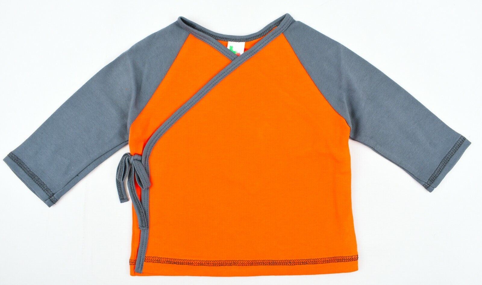 GREEN RABBIT Baby Wrap Around Top, Orange/Grey, MADE IN UK, size 12-18 months