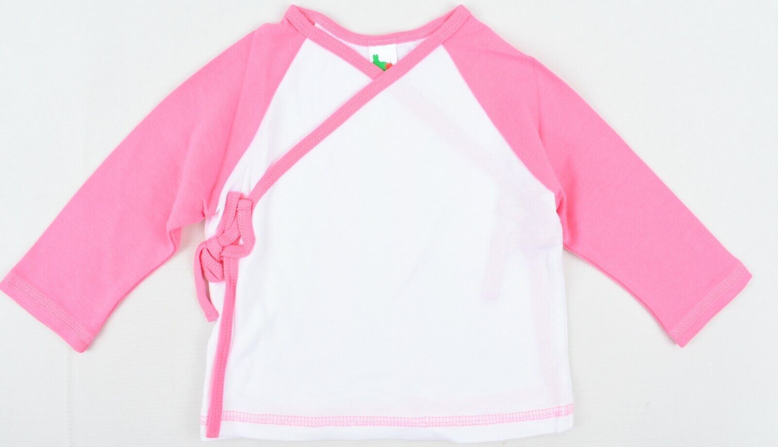 GREEN RABBIT Baby Wrap Around Top, White/Pink, MADE IN UK, size 0-6 months