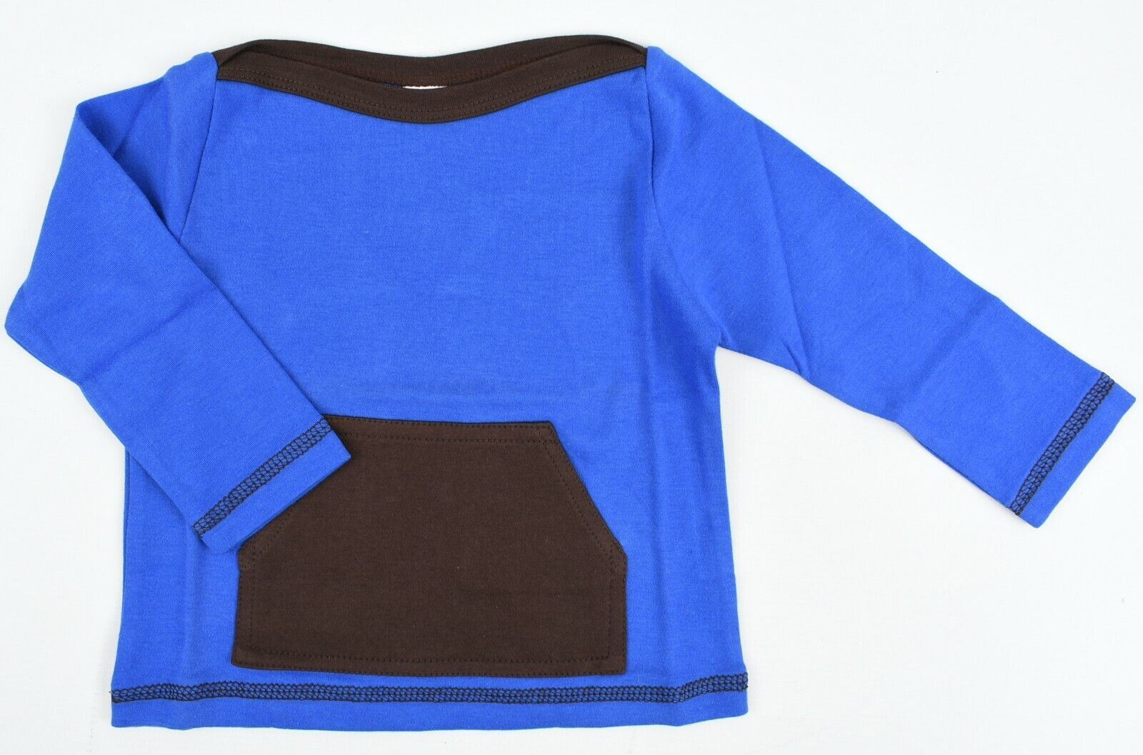 GREEN RABBIT Baby Boat Neck Top, Blue/Grey, MADE IN UK, size 6-12 months