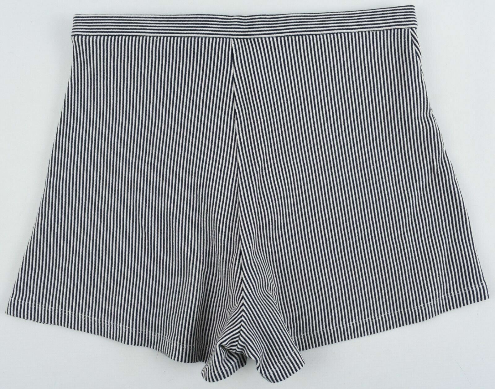 MANGO Women's High Waisted Shorts, Navy Blue Striped, size M