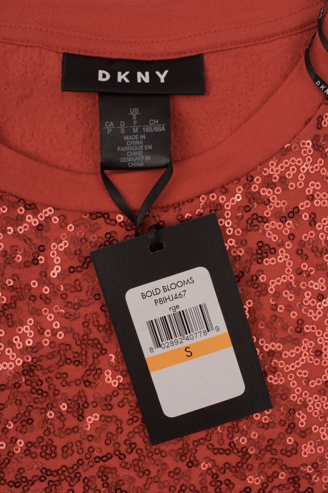 DKNY Women's Red Sequins T-shirt, size SMALL