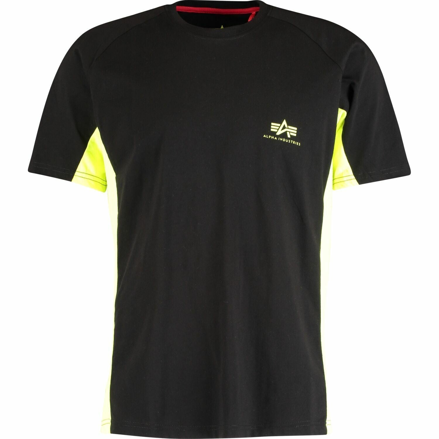 ALPHA INDUSTRIES Menâs Black & Neon Yellow Contrast T-Shirt, size S